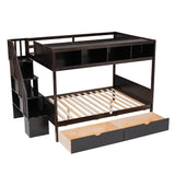 Twin over Full Bunk Bed with Shelfs, Storage Staircase and 2 Drawers, Espresso - Home Elegance USA