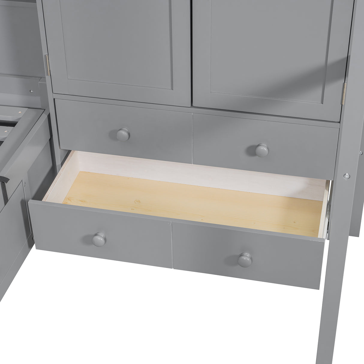 Twin Bunk Bed with Drawers, Wardrobe, Storage Shelves and Hydraulic Bed,Gray - sold by Home Elegance USA