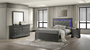 Blaze Upholstered Modern Style 4 Pc Full Bedroom Set with LED Headboard Made with Wood in Metallic Gray(NJ INVENTORY) - sold by Home Elegance USA
