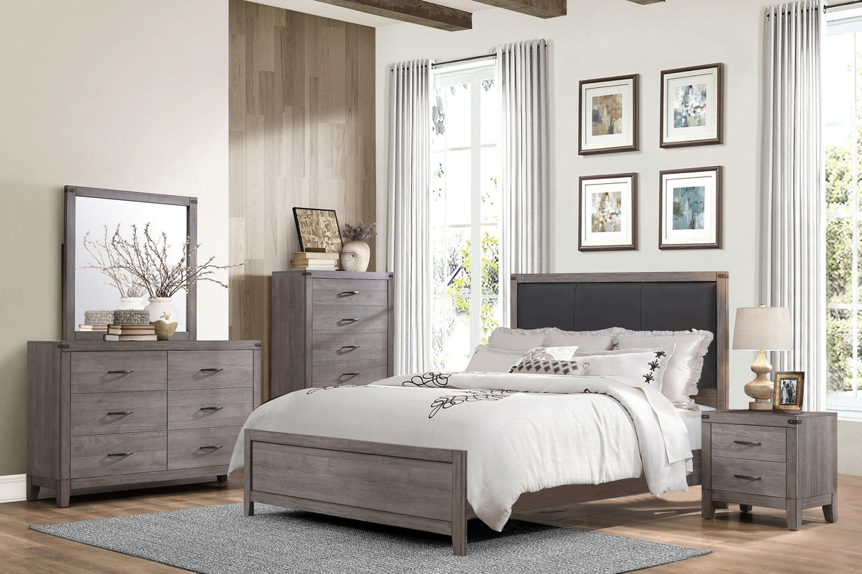 Brownish Gray Finish 1pc Bedroom Chest of 5 Drawers Melamine Laminate Dark Metal Hardware Corner Rivets - B01152308 - Home Elegance USA - 7