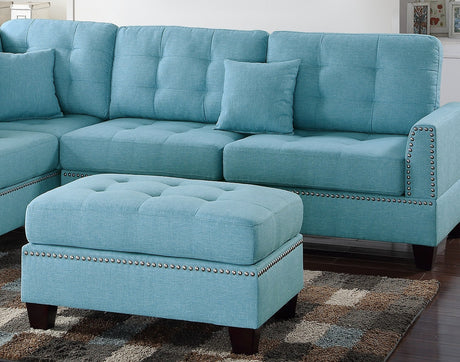 Modern Blue Color 3pcs Sectional Living Room Furniture Reversible Chaise Sofa And Ottoman Tufted Polyfiber Linen Like Fabric Cushion Couch Pillows - sold by Home Elegance USA