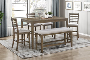 Stylish 6-Piece Counter Height Set Dining Table with Bench and Chairs Comfortable Light Brown Finish Wooden Dining Kitchen Furniture - sold by Home Elegance USA