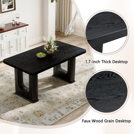 Table and chair set.64.5 x 35.4 Inch Stylish Black Wood Color Textured Dining Table.Paired with 4 Black - and - White PU Dining Chairs with Shell - pattern. Exudes A Strong Sense Of Fashion. - sold by Home Elegance USA