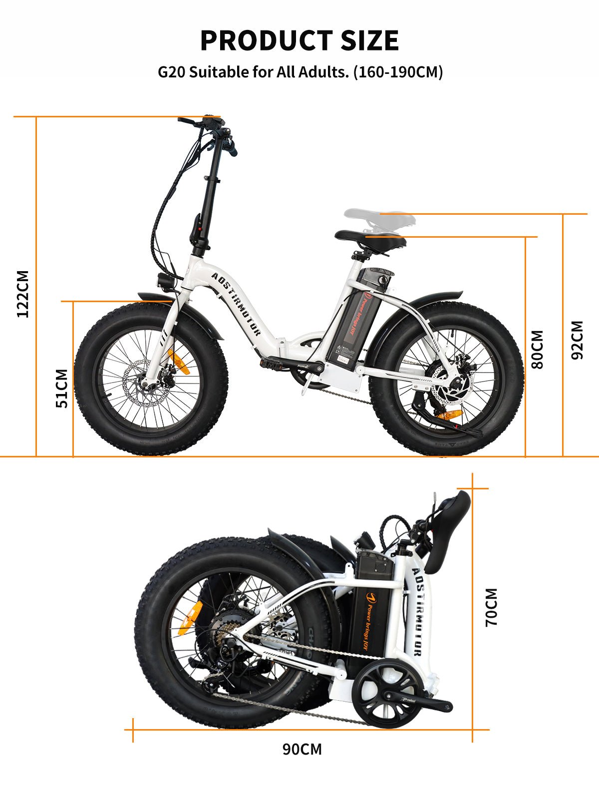 AOSTIRMOTOR G20 Folding Electric Bike Ebike Bicycle 500W Motor 20" Fat Tire With 36V/13Ah Li - Battery New Model - W115562852 - Home Elegance USA - 5