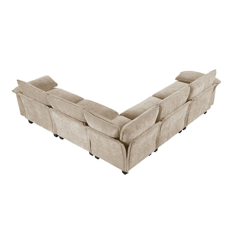 Modern Contemporary 5-Piece Modular Sectional Sofa Set Plush Comfort Taupe Chenille Upholstery Living Room Furniture Durable Plywood - sold by Home Elegance USA