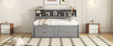 Full Size Wood Daybed with 2 Bedside Cabinets, Upper Shelves and 4 Drawers, Gray - Home Elegance USA
