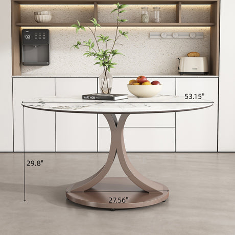 53' Round Dining Table - Scratch & Heat Resistant Sintered Stone Tabletop for Dining Room & Kitchen(6 chairs) - sold by Home Elegance USA