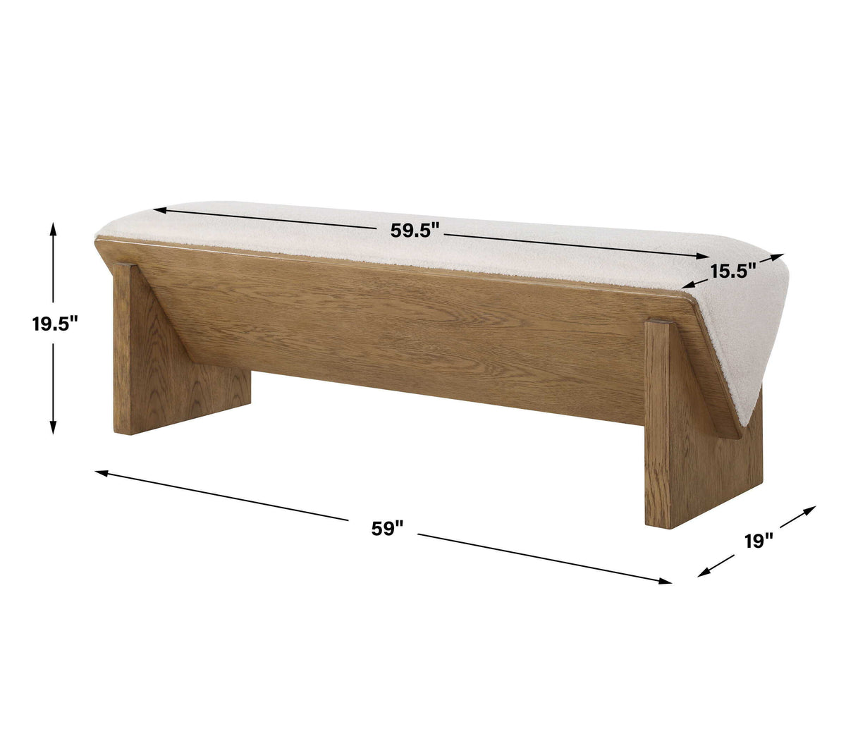 Wedged Ivory Fabric Bench - Beige by Uttermost - View 8