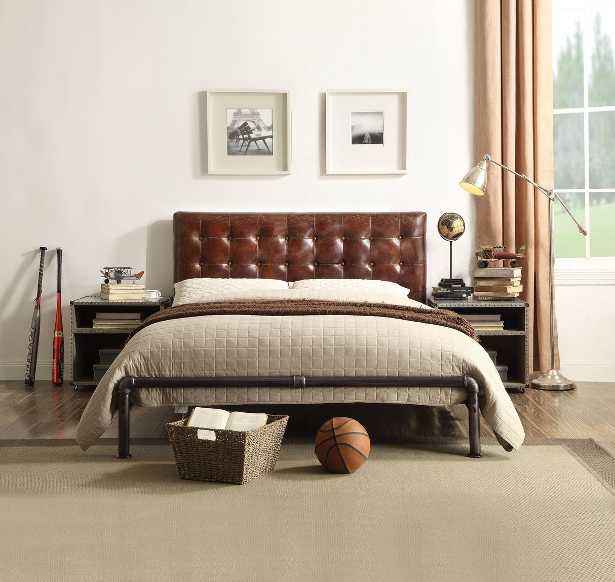 Brancaster Vintage Brown Top Grain Leather Queen Bed