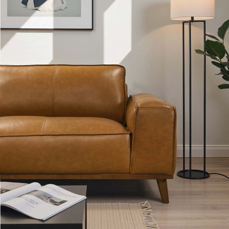 Kerrville Tan Leather Left Sectional Sofa with Mid-Century Modern Design, Genuine Leather Upholstery, Walnut-Finished Wood Legs, 98-Inch L-Shaped Layout - sold by Home Elegance USA