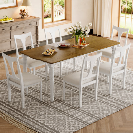 7-Piece Dining Table Set, 60inch to 78inch Extendable Wood Dining Table with Removable Leaf, Kitchen Table Set with 6 Upholstered Side Chair, Dining Table Set for 6 - sold by Home Elegance USA