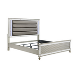 1pc Modern Luxury Silver Finish Queen Panel Bed with Channel Tufted Design and Integrated LED Lighting