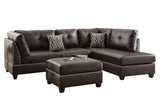 3 - pcs Sectional Sofa Espresso Bonded Leather Cushion Sofa Chaise Ottoman Reversible Couch Pillows | Home Elegance USA