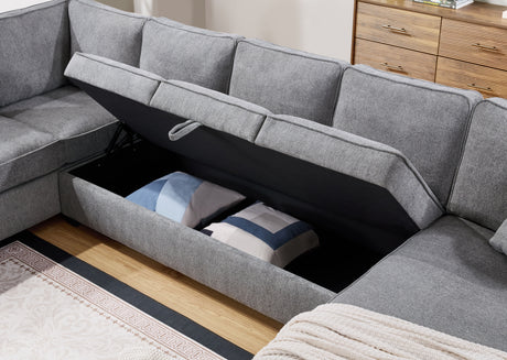 Samara 137'W Gray Chenille Sectional Sofa with Right-Facing Chaise, Underseat Storage, Throw Pillows - sold by Home Elegance USA