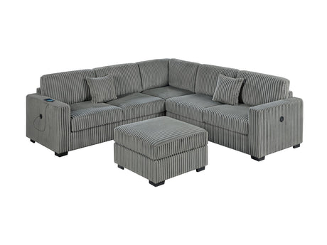 Living Room Corduroy Upholstered Smoke 4pc Sectional Set RAF/LAF One-Arm Loveseat W/USB, Corner Wedge, Cocktail Ottoman Cushion Couch - sold by Home Elegance USA