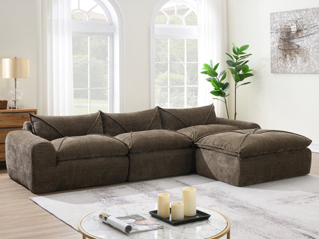 116'' Fully Compressed Sofa with High Density Foam, Integrated Backrest&Seat Cushion, Decorative Edging, Legless Design without Frame, No Assembly Required, Free Combination, Particle Chenille - sold by Home Elegance USA
