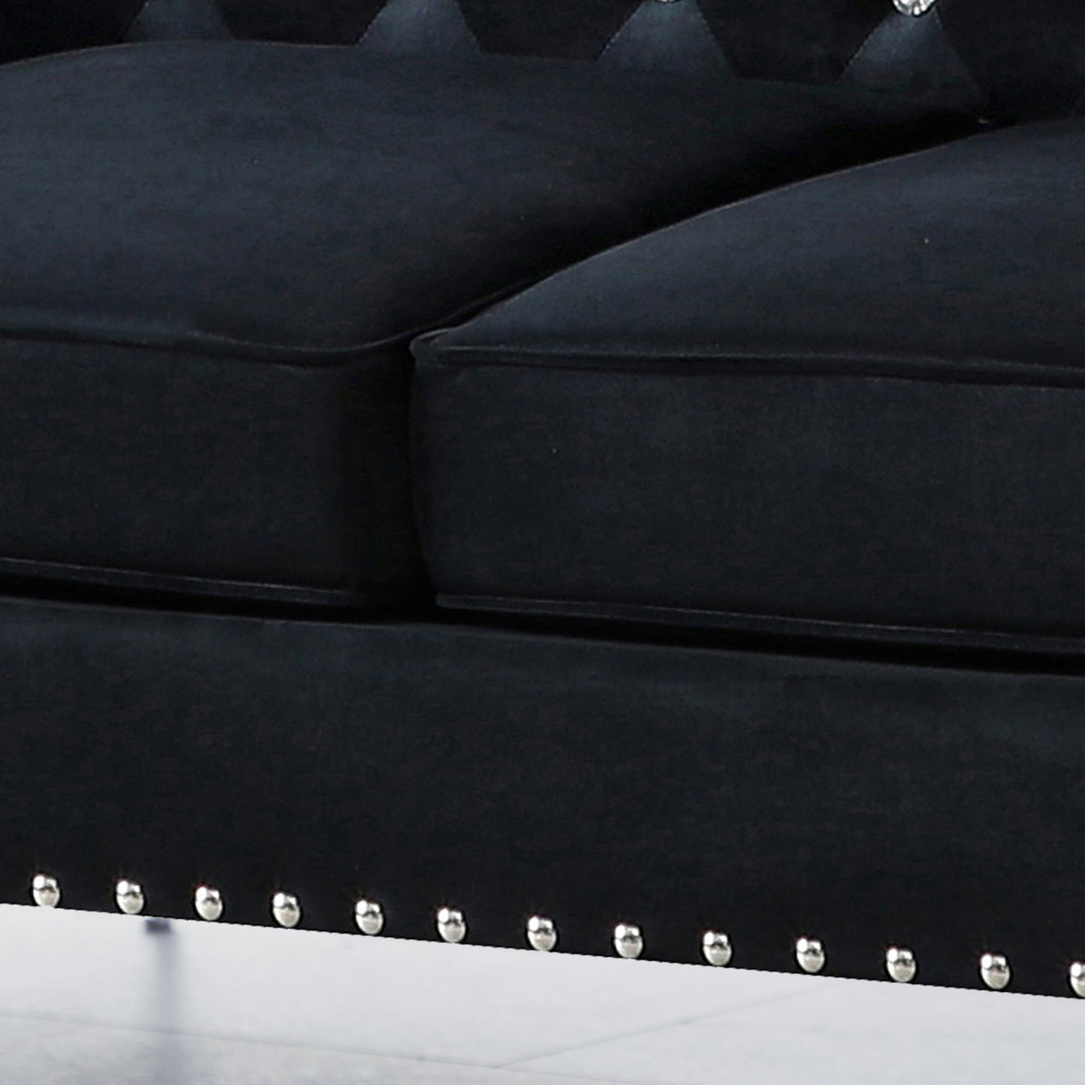 82.3" Width Modern Velvet Sofa Jeweled Buttons Tufted Square Arm Couch Black,2 Pillows Included - W1117S00007 - image - 7