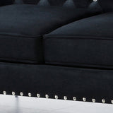 82.3" Width Modern Velvet Sofa Jeweled Buttons Tufted Square Arm Couch Black,2 Pillows Included | Home Elegance USA