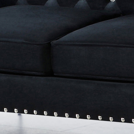 82.3" Width Modern Velvet Sofa Jeweled Buttons Tufted Square Arm Couch Black,2 Pillows Included - W1117S00007 - image - 7