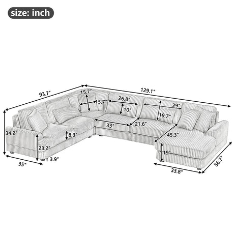 Modern Oversized U-shaped Sectional Sofa with Chaise Lounge Upholstered in Soft Black Corduroy - sold by Home Elegance USA