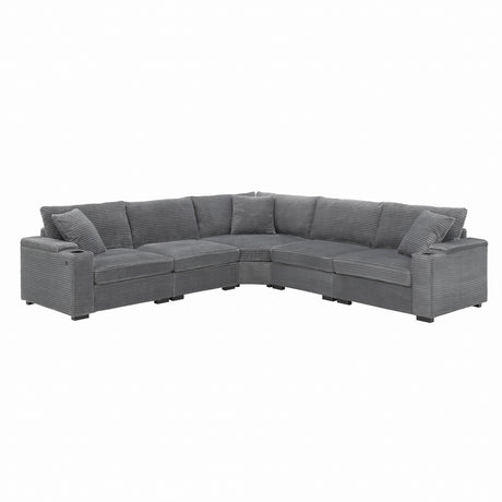 106' Convertible L Shaped Sectional Sofa,Corduroy Corner Couch with Armrest Storage,Cup Holders,USB Charger,Irregular Corner,Oversized Comfy Modular Sofa for Living Room,Apartment,2 Colors - sold by Home Elegance USA