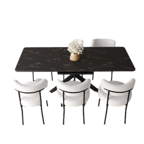 Modern Extendable Dining Table Set with Curved Backrest Upholstered Chairs for 6-8 Persons in Black and White MDF and Metal - sold by Home Elegance USA