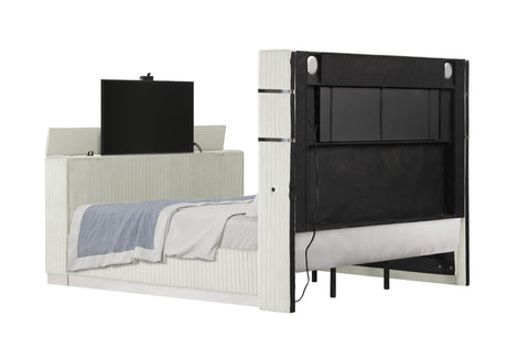Lavish Modern Style 5 Pc Queen Bedroom Set Made with Fireplace in Headboard & TV stand in Footboard with Wood in Beige(CA INVENTORY) - sold by Home Elegance USA