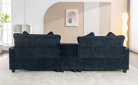Contemporary Chenille Upholstered Sectional Sofa with Ottomans, USB Ports, Cup Holders & Storage, Blue - sold by Home Elegance USA