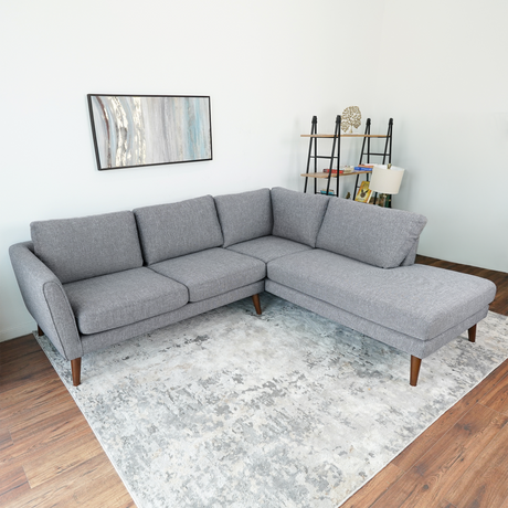 Benson Mid-Century Modern Grey Fabric Sectional Sofa with Right Facing Chaise and Solid Wood Frame - sold by Home Elegance USA