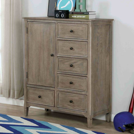 Modern Wire-Brushed Warm Gray 1pc Armoire Round Pull Knobs Wood Grain Texture Bedroom Furniture