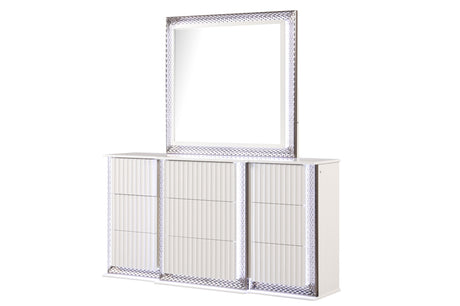 Fabio Contemporary Style Queen 4PC Bedroom set Made with Diamond-Shaped Side Accents, LED Lighting and Wood in White Finish(NJ INVENTORY) - sold by Home Elegance USA