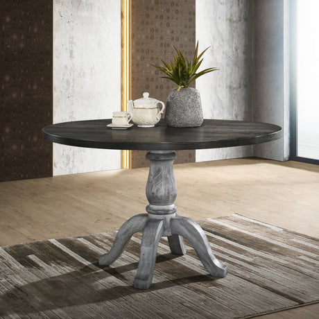 Iris 5-Piece Dining Set, Round Pedestal Table with 4 Chairs, Weathered White and Gray - sold by Home Elegance USA