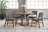 Seda 5Pcs Walnut Finish Round Table w/Gray Corduroy Chair Dining Set