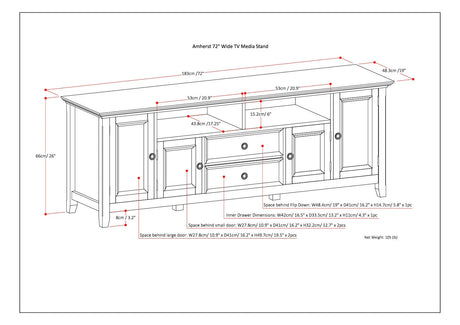 Amherst 72 inch Wide Solid Wood TV Stand in Black For TVs up to 80 inches - sold by Home Elegance USA