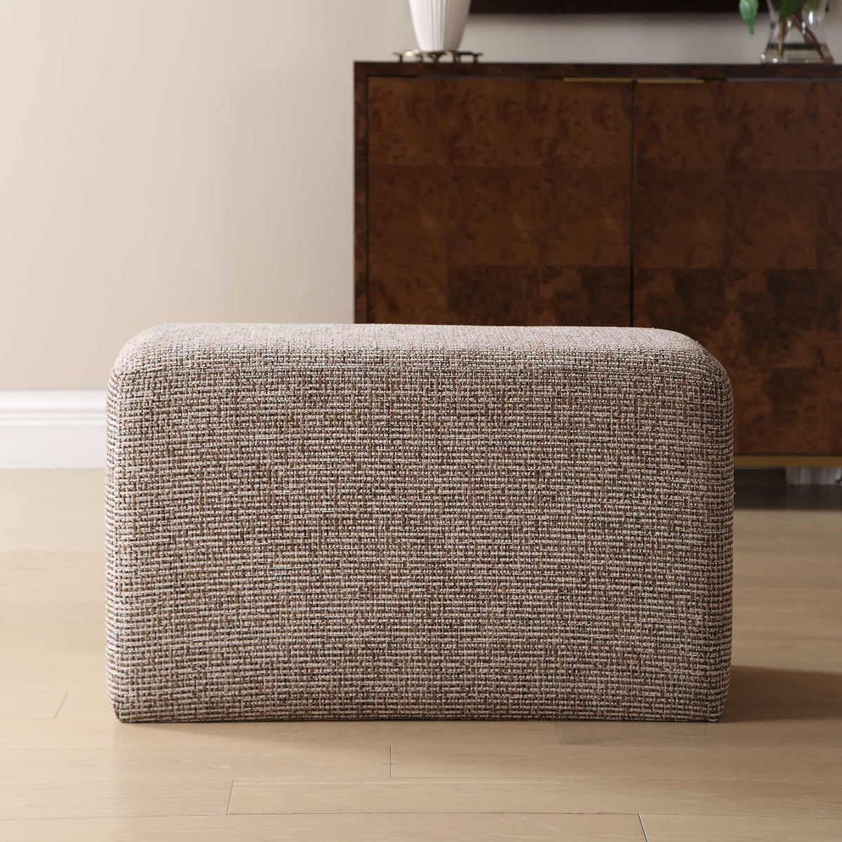 Kelce Woven Checkered Ottoman - Light Brown by Uttermost - View 2