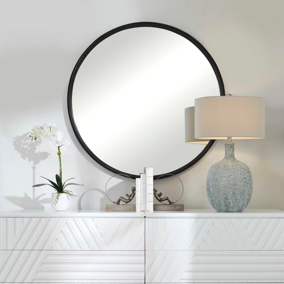 Dawsyn Round Mirror - Black by Uttermost - View 3