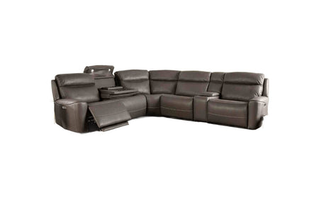 Power Reclining Sectional Couch Dark Gray Leatherette Sofa Corner Wedge Chairs Console Living Room Furniture Recliner L-Shaped Sectional - sold by Home Elegance USA