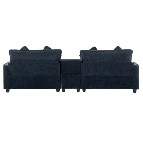 Contemporary Chenille Upholstered Sectional Sofa with Ottomans, USB Ports, Cup Holders & Storage, Blue - sold by Home Elegance USA