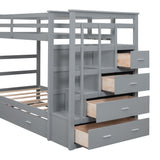 Twin Over Twin Bunk Bed with Trundle and Staircase,Gray(OLD SKU:LT000068AAE) - Home Elegance USA