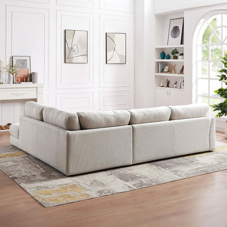 Glander Cozy Sectional Sofa Right Facing Linen Fabric Cream Mid-Century Modern Design - sold by Home Elegance USA