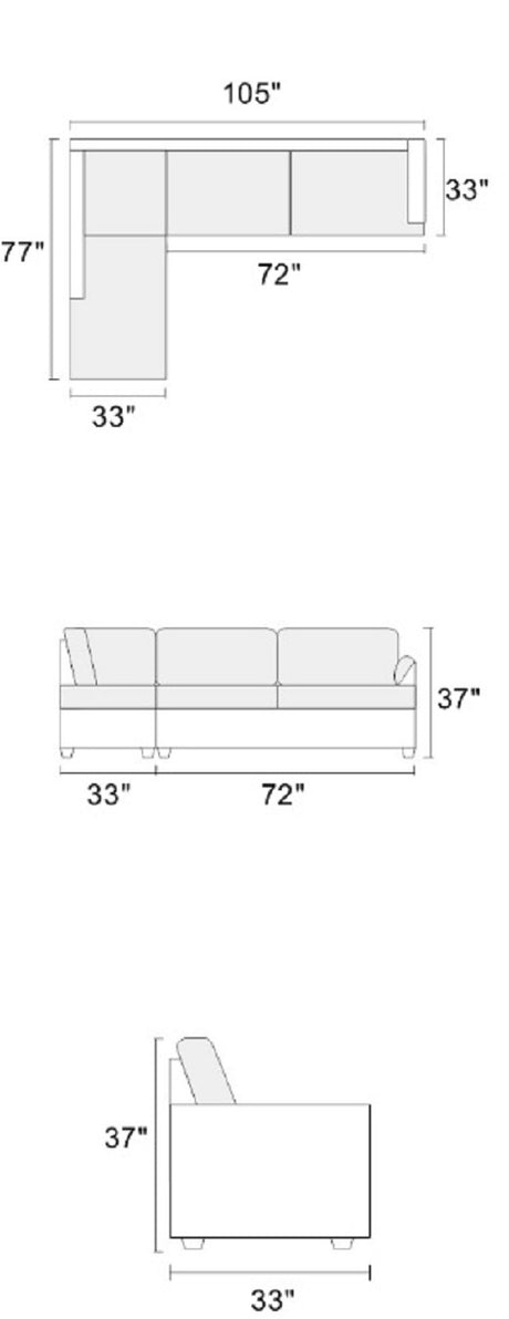 Living Room Furniture Charcoal Cushion Sectional w Ottoman Linen Like Fabric Sofa Chaise - sold by Home Elegance USA