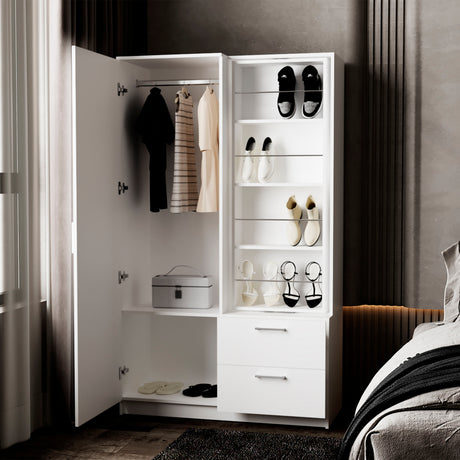 FM FURNITURE Thatcher Armoire- wardrobe, shoe storage and 2 - drawer, White - sold by Home Elegance USA