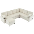 Convertible U-Shaped Sofa Bed with Storage, Cup Holders and Charging Ports, Beige Chenille, 109.9' - sold by Home Elegance USA