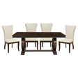 Modern Traditional 5pc Dining Set Table with Extension Leaf and 4 Upholstered Chairs Dark Cherry Finish Wooden Kitchen Dining Furniture