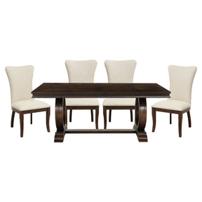 Modern Traditional 5pc Dining Set Table with Extension Leaf and 4 Upholstered Chairs Dark Cherry Finish Wooden Kitchen Dining Furniture