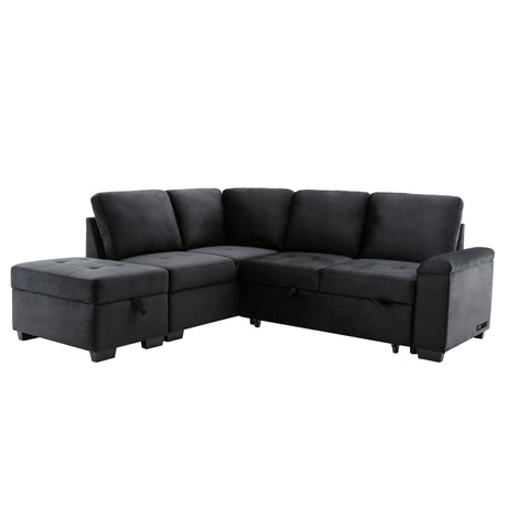 Sleeper Sectional Sofa, L-Shape Corner Couch Sofa-Bed with Storage Ottoman & Hidden Arm Storage & USB Charge  for Living Room Apartment, Black - sold by Home Elegance USA