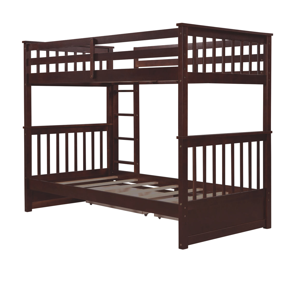 Twin-Over-Twin Bunk Bed with Ladders and Two Storage Drawers (Espresso) - Home Elegance USA