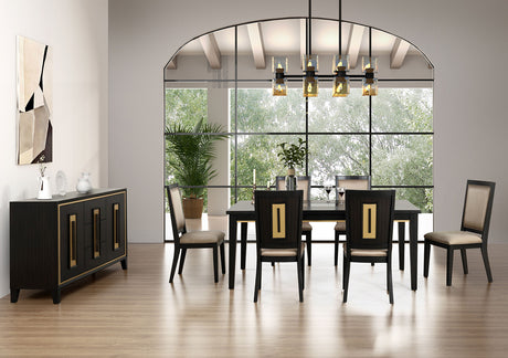 7pc Dining Set Contemporary Espresso Dining Table Glass Insert Top 6x Chairs Wooden Kitchen Dining Room Furniture - sold by Home Elegance USA