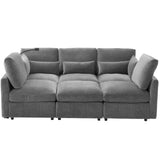 Modern Sectional Sofa Modular Sofa with Movable Ottoman, USB Ports & Phone Holder, Grey Chenille, 85.4'