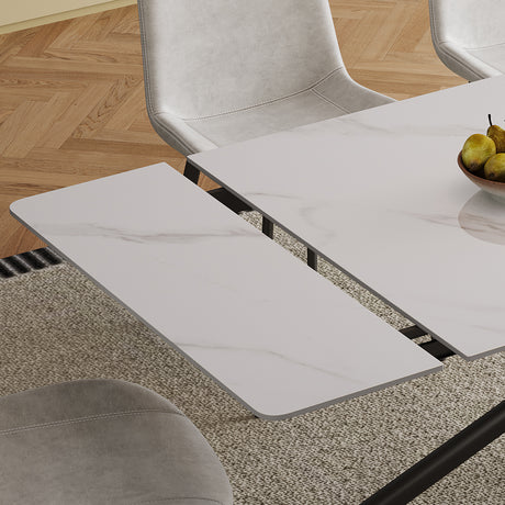 Modern Retractable Sintered Stone Dining Table Set with Black Carbon Steel Legs, Includes 8 Chairs - sold by Home Elegance USA
